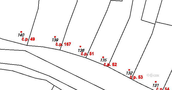 Vážany 51 na parcele st. 136 v KÚ Vážany u Uherského Hradiště, Katastrální mapa