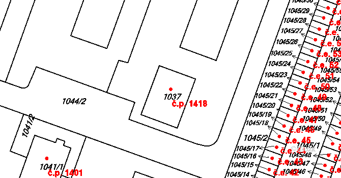 Kunovice 1418 na parcele st. 1037 v KÚ Kunovice u Uherského Hradiště, Katastrální mapa