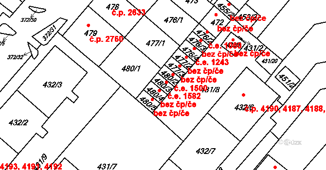 Chomutov 1582 na parcele st. 480/3 v KÚ Chomutov II, Katastrální mapa