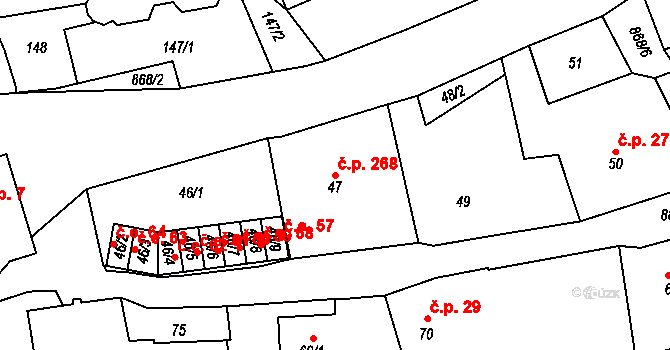 Chudeřín 268, Litvínov na parcele st. 47 v KÚ Chudeřín u Litvínova, Katastrální mapa