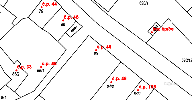Chroustovice 48 na parcele st. 65 v KÚ Chroustovice, Katastrální mapa