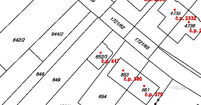 Havřice 417, Uherský Brod na parcele st. 652/3 v KÚ Havřice, Katastrální mapa