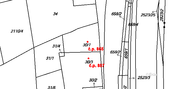 Jeseník 855 na parcele st. 30/1 v KÚ Jeseník, Katastrální mapa