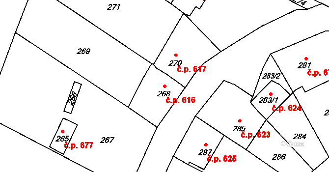 Libčice nad Vltavou 616 na parcele st. 268 v KÚ Chýnov, Katastrální mapa