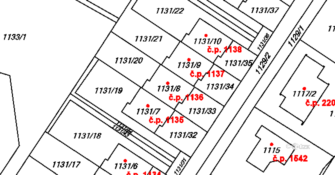 Černošice 1136 na parcele st. 1131/8 v KÚ Černošice, Katastrální mapa