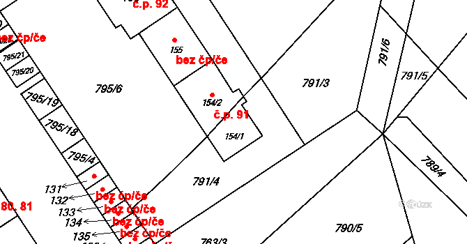 Brnířov 91 na parcele st. 154/1 v KÚ Brnířov, Katastrální mapa