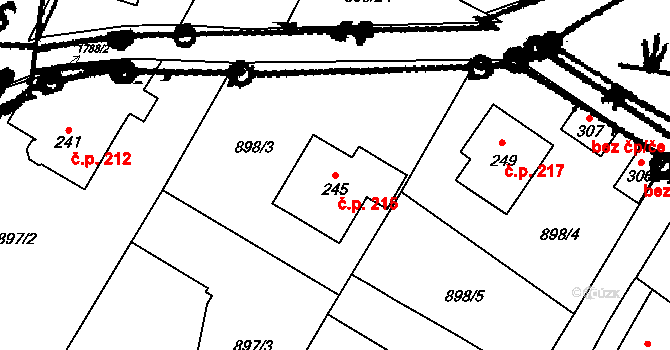 Otovice 215 na parcele st. 245 v KÚ Otovice u Broumova, Katastrální mapa