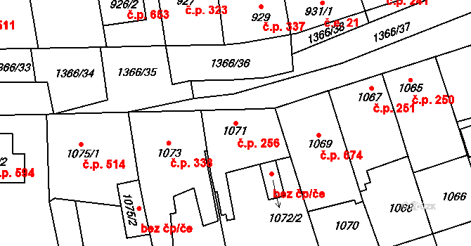 Vejprnice 256 na parcele st. 1071 v KÚ Vejprnice, Katastrální mapa