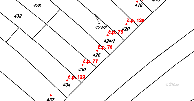 Jedovnice 76 na parcele st. 426 v KÚ Jedovnice, Katastrální mapa
