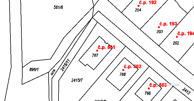 Předměřice nad Labem 501 na parcele st. 767 v KÚ Předměřice nad Labem, Katastrální mapa