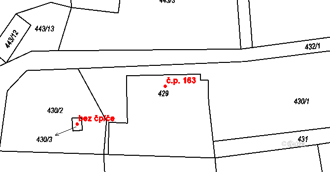 Sedlnice 163 na parcele st. 429 v KÚ Sedlnice, Katastrální mapa