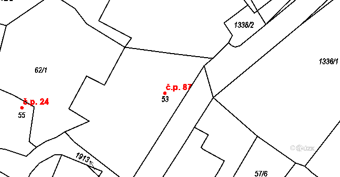 Čeminy 87 na parcele st. 53 v KÚ Čeminy, Katastrální mapa