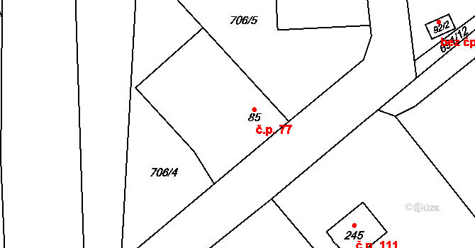 Srby 77 na parcele st. 85 v KÚ Srby nad Úslavou, Katastrální mapa