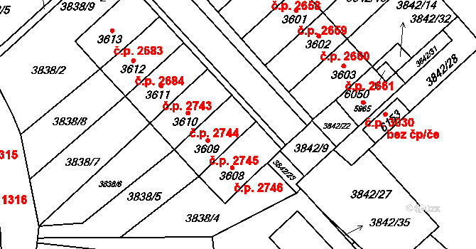 Žatec 2745 na parcele st. 3609 v KÚ Žatec, Katastrální mapa