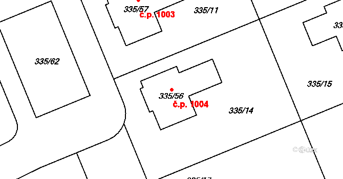 Průhonice 1004 na parcele st. 335/56 v KÚ Hole u Průhonic, Katastrální mapa