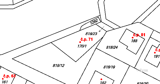 Dolní Březinka 71, Světlá nad Sázavou na parcele st. 170/1 v KÚ Dolní Březinka, Katastrální mapa