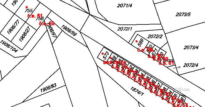 Červená Řečice 95947868 na parcele st. 573 v KÚ Červená Řečice, Katastrální mapa