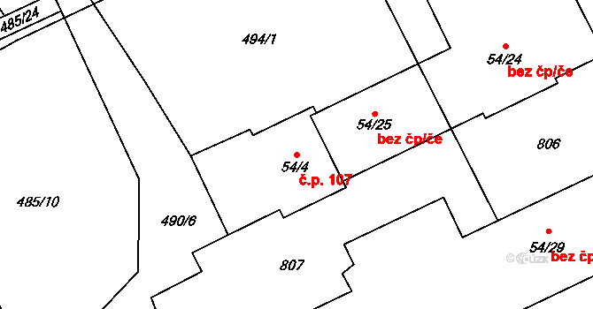 Pulice 107, Dobruška na parcele st. 54/4 v KÚ Pulice, Katastrální mapa