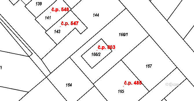 Jedovnice 803 na parcele st. 166/2 v KÚ Jedovnice, Katastrální mapa