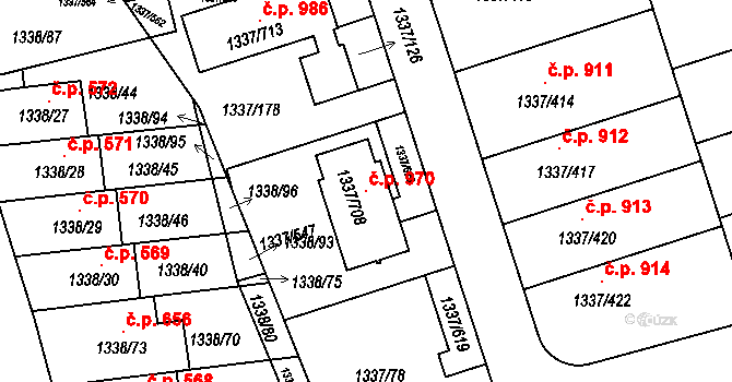 Vinoř 970, Praha na parcele st. 1337/708 v KÚ Vinoř, Katastrální mapa
