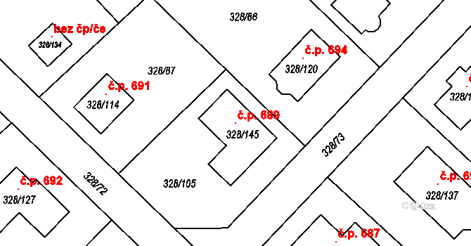 Krmelín 689 na parcele st. 328/145 v KÚ Krmelín, Katastrální mapa
