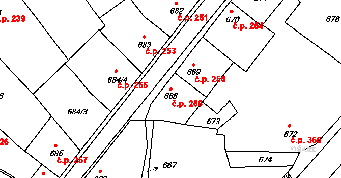 Lednice 258 na parcele st. 668 v KÚ Lednice na Moravě, Katastrální mapa