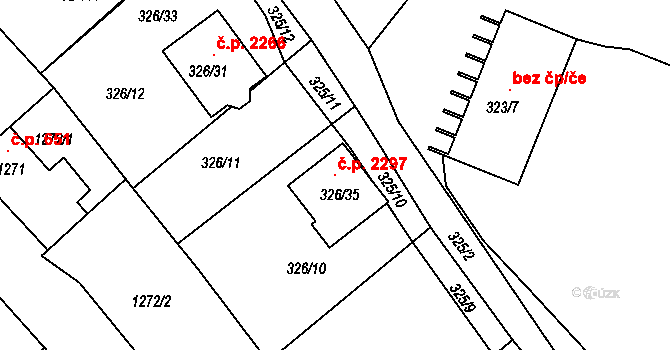 Pelhřimov 2297 na parcele st. 326/35 v KÚ Pelhřimov, Katastrální mapa