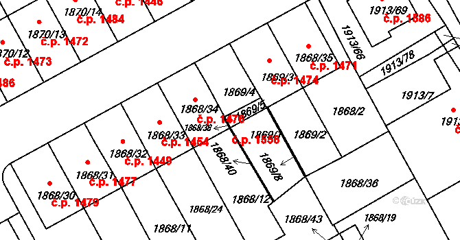 Holešov 1556 na parcele st. 1869/4 v KÚ Holešov, Katastrální mapa