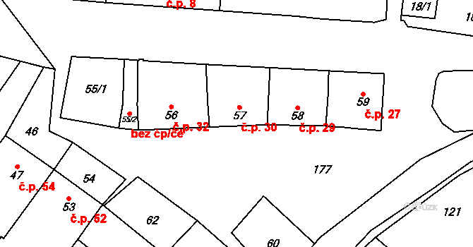 Lutotín 30, Bílovice-Lutotín na parcele st. 57 v KÚ Lutotín, Katastrální mapa