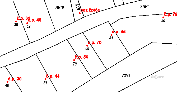 Dlouhopolsko 70 na parcele st. 80 v KÚ Dlouhopolsko, Katastrální mapa