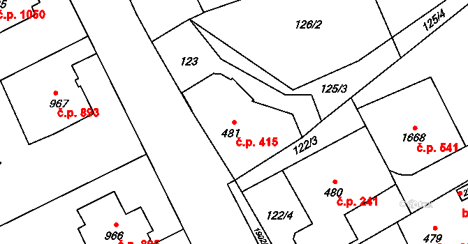 Hranice I-Město 415, Hranice na parcele st. 481 v KÚ Hranice, Katastrální mapa