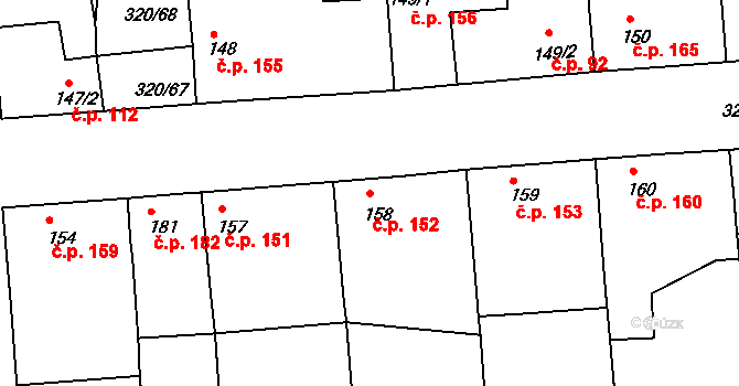 Kamenné Zboží 152 na parcele st. 158 v KÚ Kamenné Zboží, Katastrální mapa
