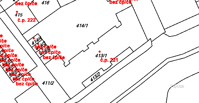 Sedlec 221, Kutná Hora na parcele st. 413/1 v KÚ Sedlec u Kutné Hory, Katastrální mapa