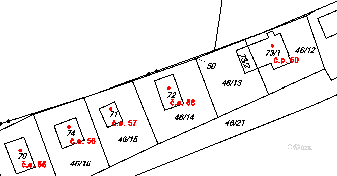 Nivy 58, Děpoltovice na parcele st. 72 v KÚ Nivy, Katastrální mapa