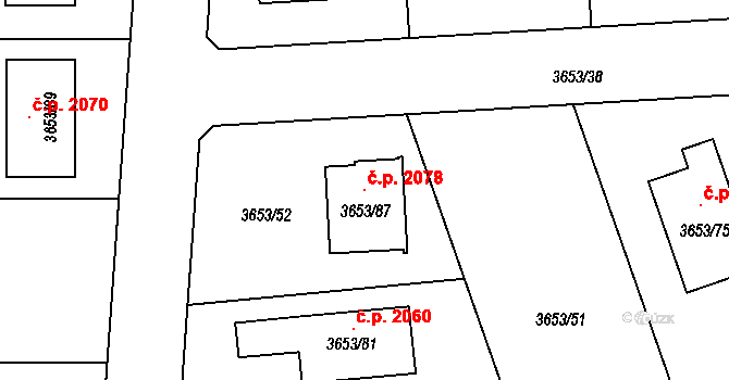 Bruntál 2078 na parcele st. 3653/87 v KÚ Bruntál-město, Katastrální mapa