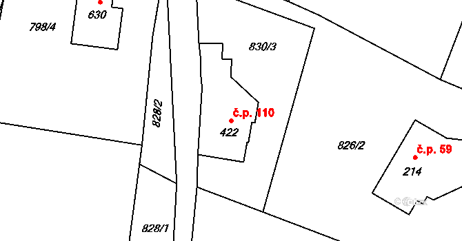 Alšovice 110, Pěnčín na parcele st. 422 v KÚ Alšovice, Katastrální mapa
