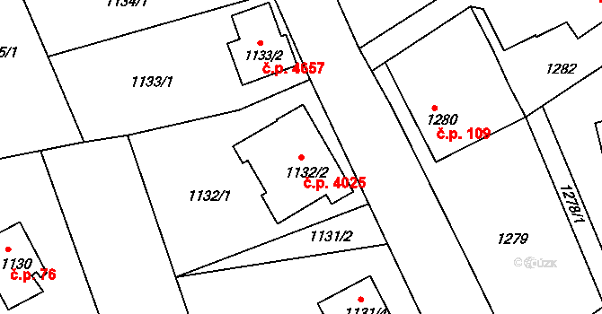 Mšeno nad Nisou 4025, Jablonec nad Nisou na parcele st. 1132/2 v KÚ Mšeno nad Nisou, Katastrální mapa