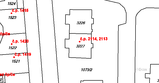 Nymburk 2113,2114 na parcele st. 3227 v KÚ Nymburk, Katastrální mapa