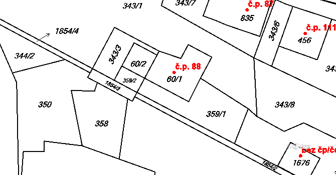Konská 88, Třinec na parcele st. 60/1 v KÚ Konská, Katastrální mapa