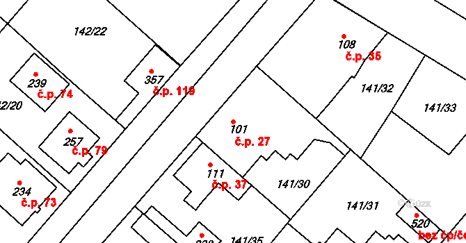 Pakoměřice 27, Bořanovice na parcele st. 101 v KÚ Bořanovice, Katastrální mapa