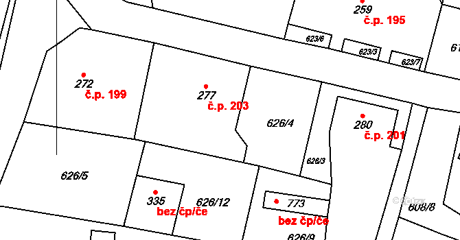 Svor 203 na parcele st. 277 v KÚ Svor, Katastrální mapa