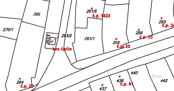 Ratíškovice 21 na parcele st. 261/1 v KÚ Ratíškovice, Katastrální mapa