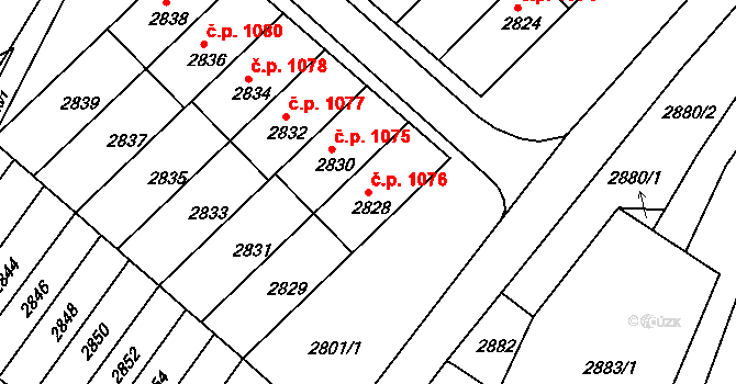 Rýmařov 1076 na parcele st. 2828 v KÚ Rýmařov, Katastrální mapa