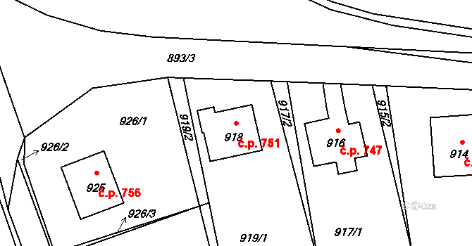 Libušín 751 na parcele st. 918 v KÚ Libušín, Katastrální mapa