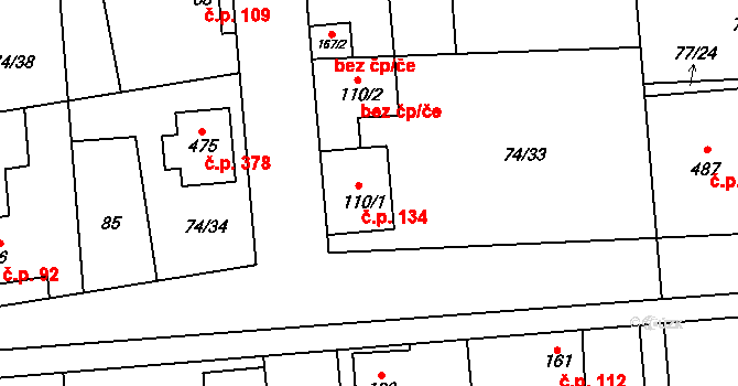 Hovorčovice 134 na parcele st. 110/1 v KÚ Hovorčovice, Katastrální mapa