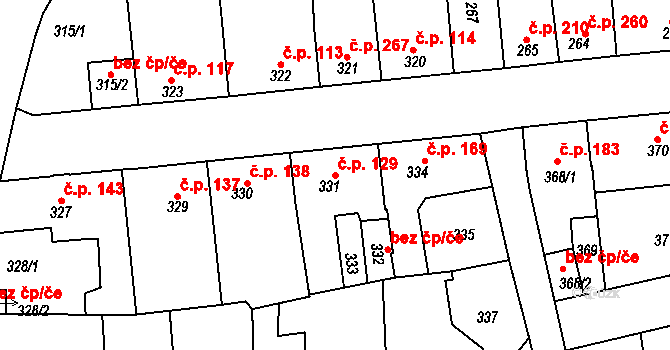 Švermov 129, Kladno na parcele st. 331 v KÚ Motyčín, Katastrální mapa