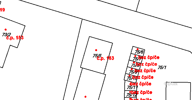 Dačice I 163, Dačice na parcele st. 75/5 v KÚ Dačice, Katastrální mapa