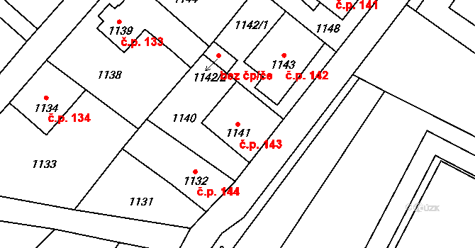 Raspenava 143 na parcele st. 1141 v KÚ Raspenava, Katastrální mapa