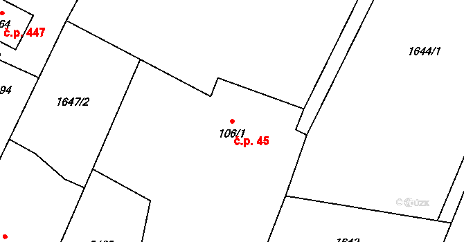 Písek 45 na parcele st. 106/1 v KÚ Písek u Jablunkova, Katastrální mapa