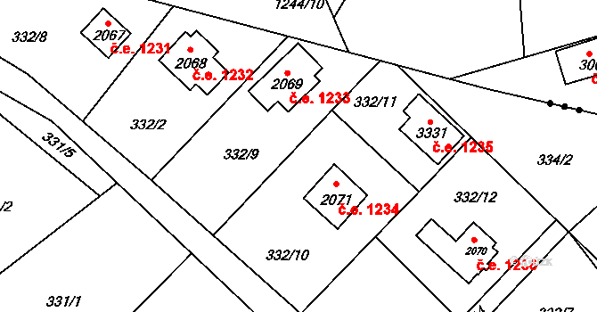 Ostravice 1233 na parcele st. 2069 v KÚ Ostravice 1, Katastrální mapa